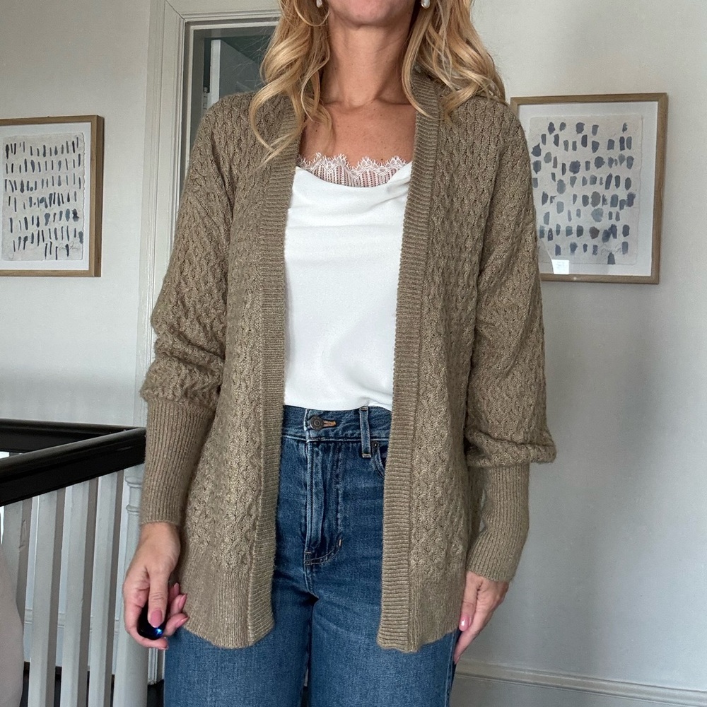 Rylee + Cru Textured Knit Open Front Cardigan Sweater Taupe Size S - Picture 1 of 8